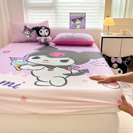 孩子王家纺 2025新款三丽鸥太空人全棉卡通床笠单件床罩床垫保护罩全包床单被套 甜筒库洛米