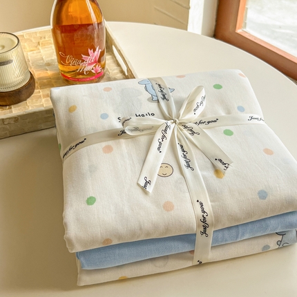 一比一家纺 2025新款全棉母婴级抗菌有氧全棉双层纱亲肤全棉小清新印花三件套四件套 恐龙派对