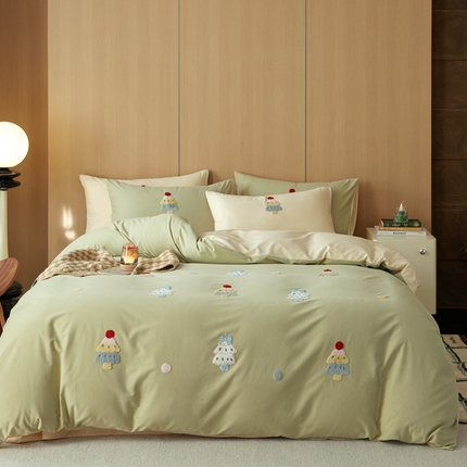 91家纺网 家纺一手货源 找家纺 初拾 2024新款100s澳棉磨毛刺绣四件套-粉色圣黛 粉色圣黛-秋日绿