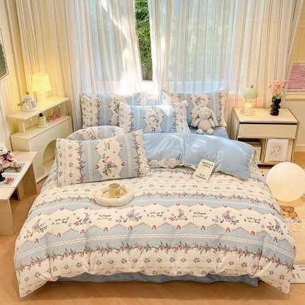 91家纺网 家纺一手货源 找家纺 （总）玉海棠家纺 2024新款高克重牛奶绒印花四件套