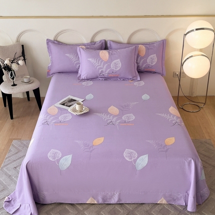 91家纺网 家纺一手货源 找家纺 铭成 2024新款全棉生态喷气加厚磨毛单品床单芊芊叶语-紫