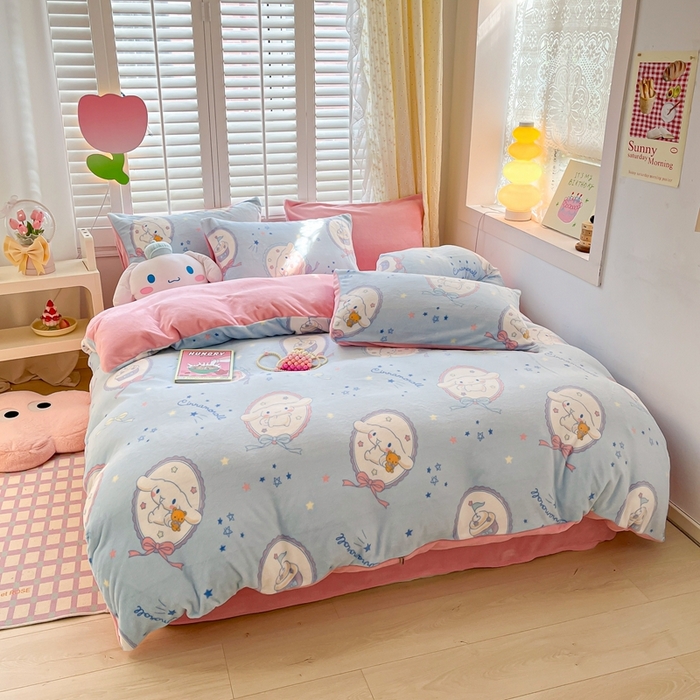 91家纺网 家纺一手货源 找家纺 星座家纺 2025新款三丽鸥小版牛奶绒四件套 蛋糕大耳狗