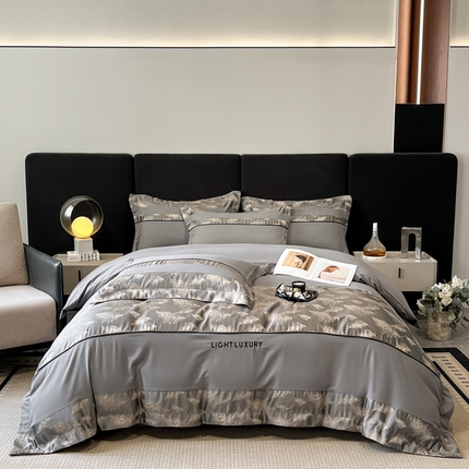 91家纺网 家纺一手货源 找家纺 博纳家纺 2024新款亲肤棉立体浮雕工艺款绣花四件套-羽皇 高级灰