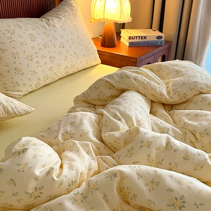 91家纺网 家纺一手货源 找家纺 （总）一比一家纺 2025新款全棉母婴级抗菌有氧全棉双层纱亲肤全棉小清新印花三件套四件套