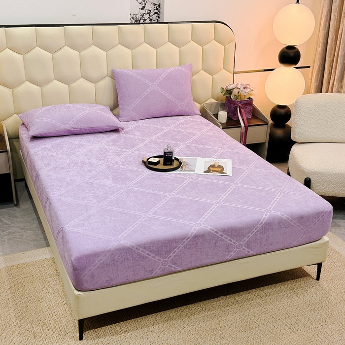 91家纺网 家纺一手货源 找家纺 太阳树家纺 2025新款A类雪尼尔提花绒床笠 炫彩-紫