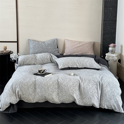 91家纺网 家纺一手货源 找家纺 梦享生活家居 2024新款色织三层提花墨尔本系列四件套 墨尔本灰