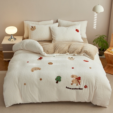 91家纺网 家纺一手货源 找家纺 简纯主义 2025新款加厚保暖泰迪绒四件套 歪脖鸭