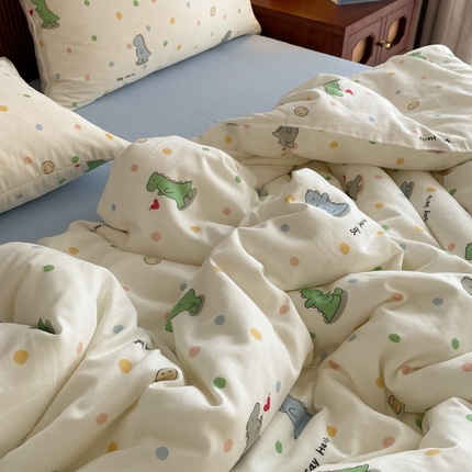 91家纺网 家纺一手货源 找家纺 （总）一比一家纺 2025新款全棉母婴级抗菌有氧全棉双层纱亲肤全棉小清新印花三件套四件套