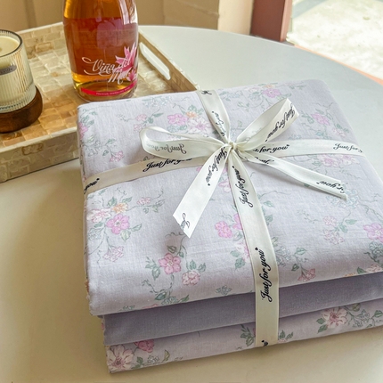 一比一家纺 2025新款全棉母婴级抗菌有氧全棉双层纱亲肤全棉小清新印花三件套四件套 里德油画