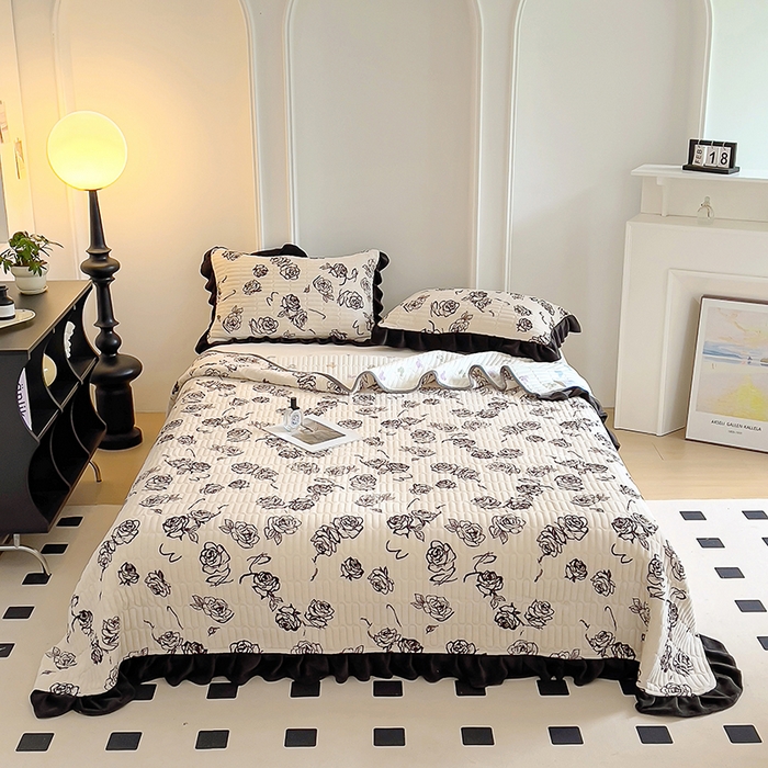 91家纺网 家纺一手货源 找家纺 （总）美梦家纺 2024新款牛奶绒花边款夹棉床盖三件套