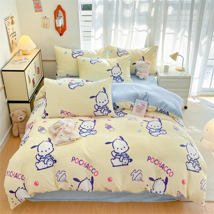 91家纺网 家纺一手货源 找家纺 星座家纺 2025新款三丽鸥小版牛奶绒四件套 冰淇淋帕恰狗