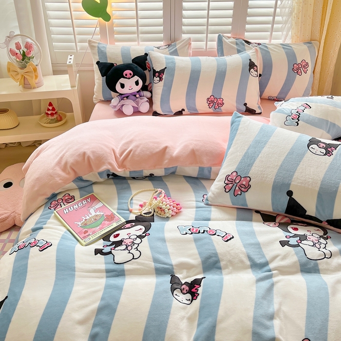 91家纺网 家纺一手货源 找家纺 星座家纺 2025新款三丽鸥小版牛奶绒四件套 可爱库洛米