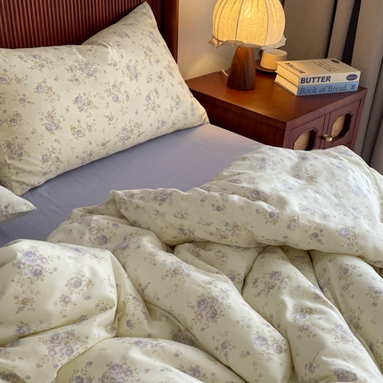 91家纺网 家纺一手货源 找家纺 （总）一比一家纺 2025新款全棉母婴级抗菌有氧全棉双层纱亲肤全棉小清新印花三件套四件套