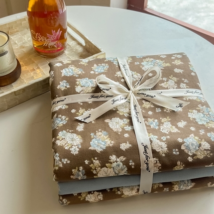 一比一家纺 2025新款全棉母婴级抗菌有氧全棉双层纱亲肤全棉小清新印花三件套四件套 海盐拿铁