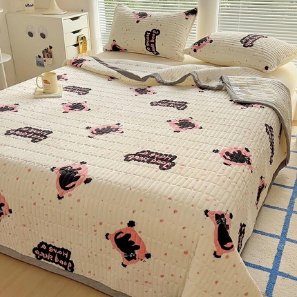 美梦家纺 2024新款牛奶绒简单款夹棉床盖三件套 晚安猫