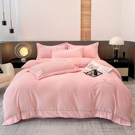 星尚家纺 2024新款全消光A类230g牛奶绒四件套-维也纳 樱花粉