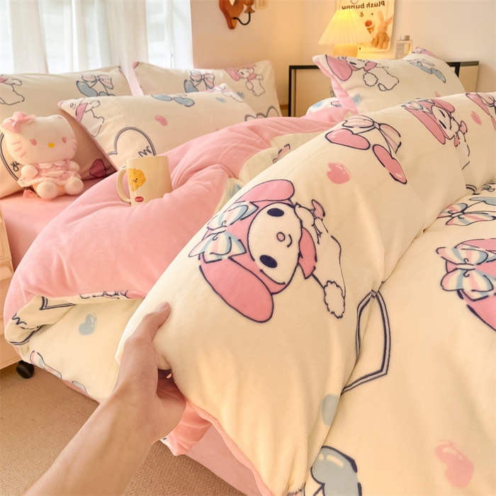 91家纺网 家纺一手货源 找家纺 星座家纺 2025新款三丽鸥小版牛奶绒四件套 樱桃美乐蒂