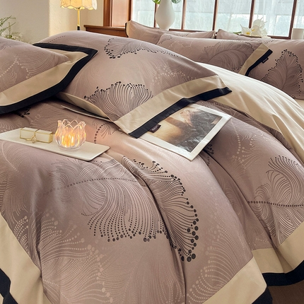 91家纺网 家纺一手货源 找家纺  2024秋冬A类加厚纯棉磨毛四件套保暖活性印花轻奢全棉被套床单床笠款床上用品-婉沁 寻薇