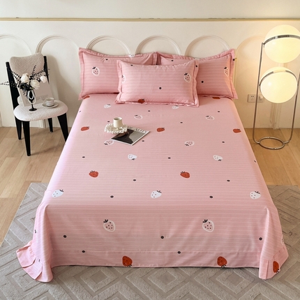 铭成 2024新款全棉生态喷气加厚磨毛单品床单草莓果冻-粉