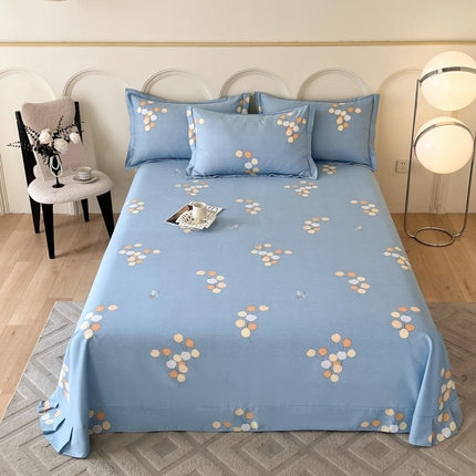 91家纺网 家纺一手货源 找家纺 铭成 2024新款全棉生态喷气加厚磨毛单品床单花之声-蓝