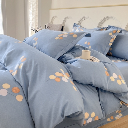 91家纺网 家纺一手货源 找家纺 铭成 2024新款全棉生态喷气加厚磨毛四件套花之声-蓝