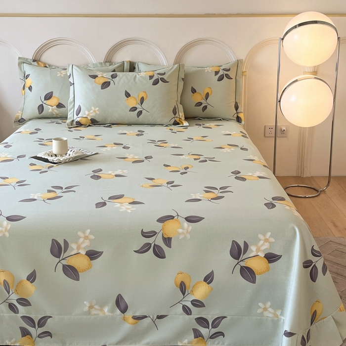 91家纺网 家纺一手货源 找家纺 铭成 2024新款全棉生态喷气加厚磨毛单品床单拾光果语-绿