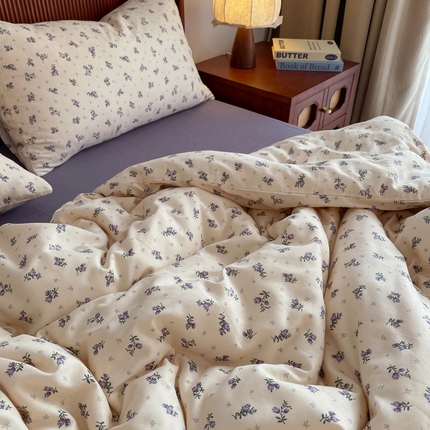 91家纺网 家纺一手货源 找家纺 （总）一比一家纺 2025新款全棉母婴级抗菌有氧全棉双层纱亲肤全棉小清新印花三件套四件套