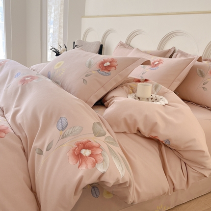 91家纺网 家纺一手货源 找家纺 铭成 2024新款全棉生态喷气加厚磨毛四件套法风小香-粉