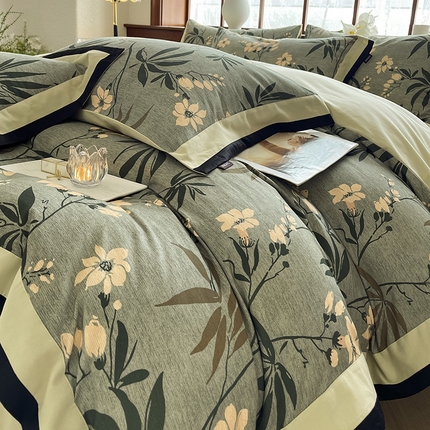 91家纺网 家纺一手货源 找家纺 （总） 2024秋冬A类加厚纯棉磨毛四件套保暖活性印花轻奢全棉被套床单床笠款床上用品-婉沁