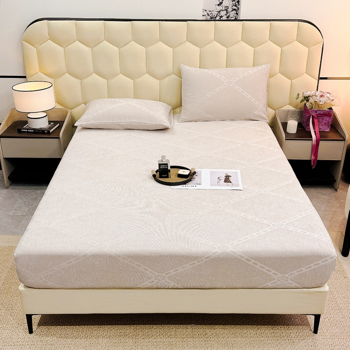 91家纺网 家纺一手货源 找家纺 太阳树家纺 2025新款A类雪尼尔提花绒床笠 印象北欧-咖