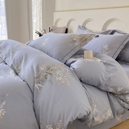 91家纺网 家纺一手货源 找家纺 铭成 2024新款全棉生态喷气加厚磨毛四件套抒情花季-灰