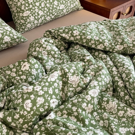 91家纺网 家纺一手货源 找家纺 （总）一比一家纺 2025新款全棉母婴级抗菌有氧全棉双层纱亲肤全棉小清新印花三件套四件套