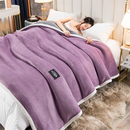 宅部落 2024新款法莱绒牛奶绒毯三层夹棉多功能毛毯 丁香紫+深灰