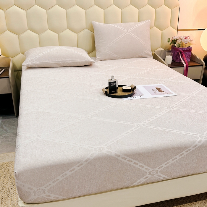 91家纺网 家纺一手货源 找家纺 太阳树家纺 2025新款A类雪尼尔提花绒床笠 印象北欧-咖