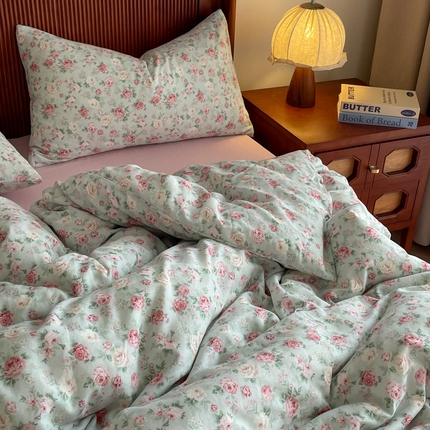 91家纺网 家纺一手货源 找家纺 （总）一比一家纺 2025新款全棉母婴级抗菌有氧全棉双层纱亲肤全棉小清新印花三件套四件套