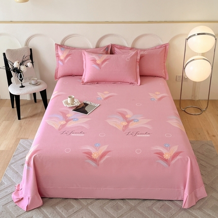 铭成 2024新款全棉生态喷气加厚磨毛单品床单花未闻-粉