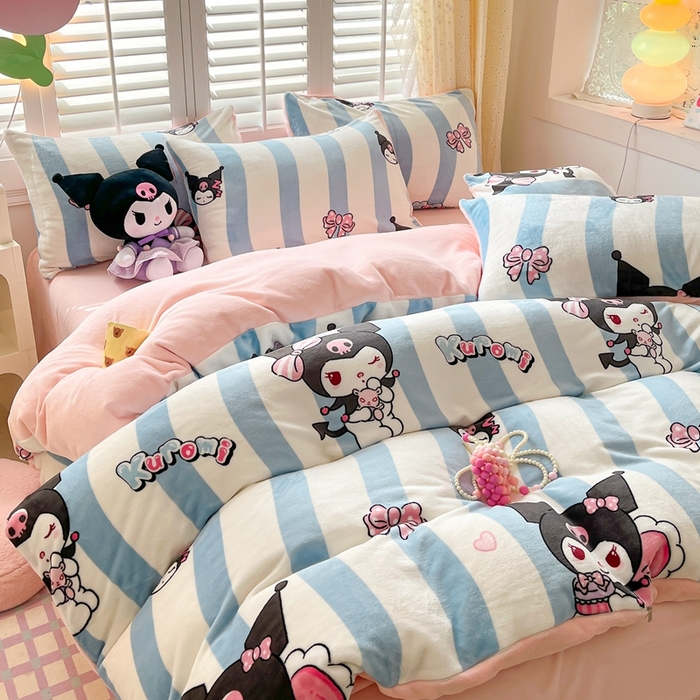 91家纺网 家纺一手货源 找家纺 星座家纺 2025新款三丽鸥小版牛奶绒四件套 可爱库洛米