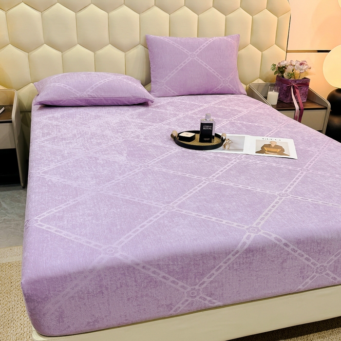 91家纺网 家纺一手货源 找家纺 太阳树家纺 2025新款A类雪尼尔提花绒床笠 炫彩-紫