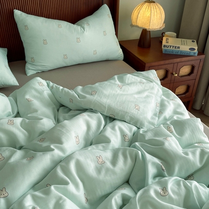 91家纺网 家纺一手货源 找家纺 （总）一比一家纺 2025新款全棉母婴级抗菌有氧全棉双层纱亲肤全棉小清新印花三件套四件套