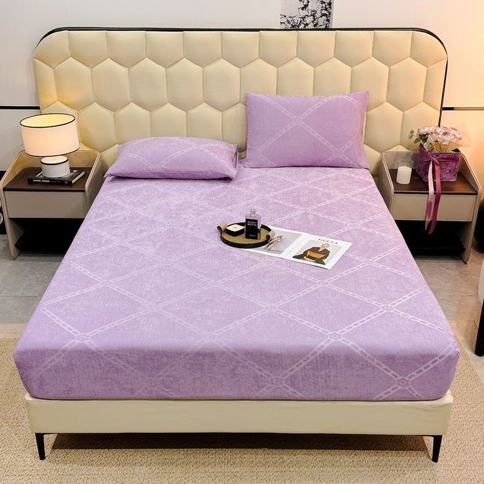 91家纺网 家纺一手货源 找家纺 太阳树家纺 2025新款A类雪尼尔提花绒床笠 炫彩-紫