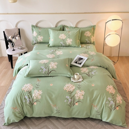 91家纺网 家纺一手货源 找家纺 铭成 2024新款全棉生态喷气加厚磨毛单品被套 玉立满枝-绿