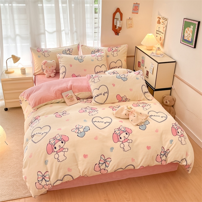 91家纺网 家纺一手货源 找家纺 星座家纺 2025新款三丽鸥小版牛奶绒四件套 樱桃美乐蒂