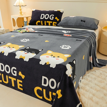 91家纺网 家纺一手货源 找家纺 眠势力 2025新款牛奶绒床单印花款秋冬加绒保暖 可爱汪