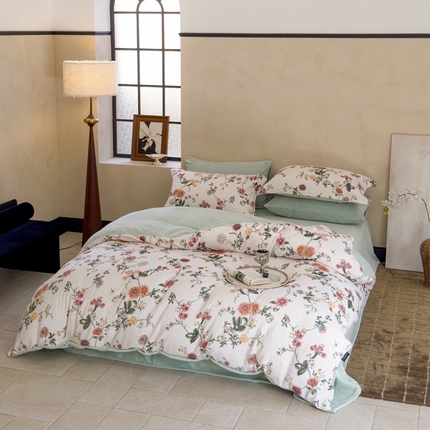 91家纺网 家纺一手货源 找家纺 （总）三味舒屋 2024新款小清新数码印花牛奶绒四件套-花艺系列