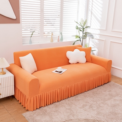 91家纺网 家纺一手货源 找家纺 沐沐家纺 2026新款摇粒绒裙边沙发套 元气橙