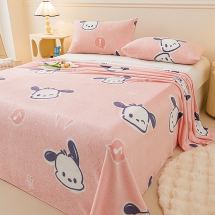 91家纺网 家纺一手货源 找家纺 眠势力 2025新款牛奶绒床单印花款秋冬加绒保暖 音符小熊