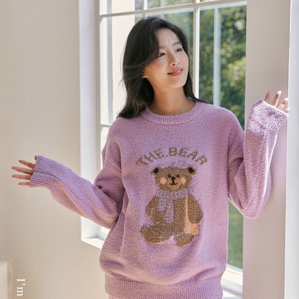 91家纺网 家纺一手货源 找家纺 （总）2024新款半边绒羽毛纱软绵绵萌趣小熊套装家居服