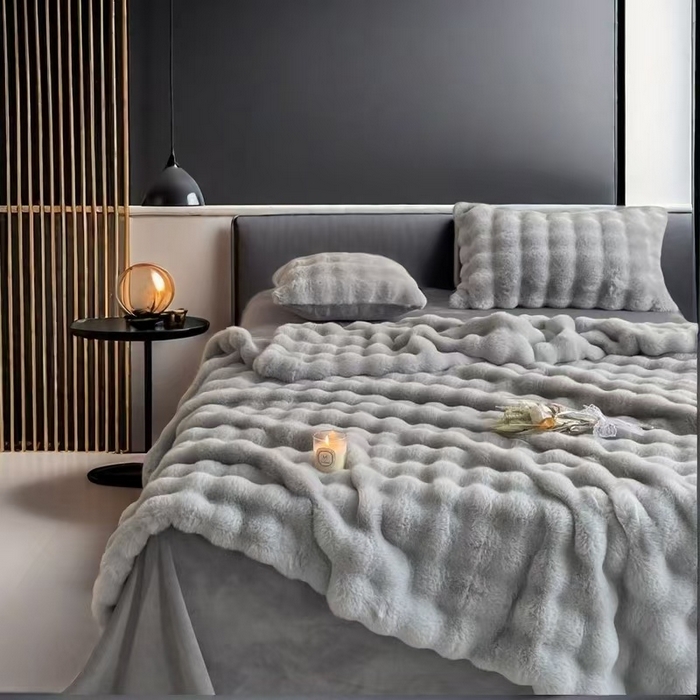 91家纺网 家纺一手货源 找家纺 凉百百 2024新款保暖大泡泡兔毛绒四件套 极地灰