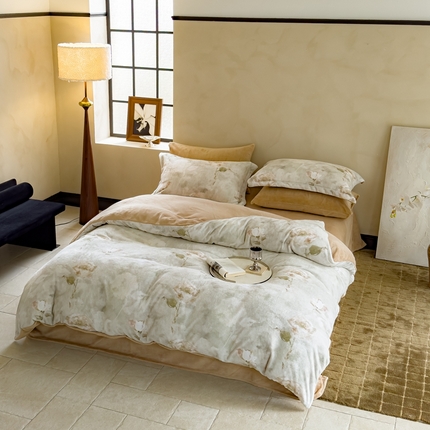 91家纺网 家纺一手货源 找家纺 （总）三味舒屋 2024新款小清新数码印花牛奶绒四件套-花艺系列