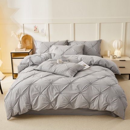 九沐良品 新款全棉工艺立体扭花网红韩版公主风女生四件套 冰川灰